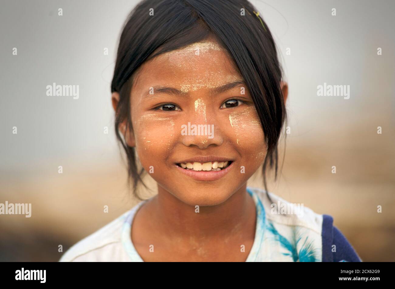 Portrait of Burmese girl, Mandalay, Burma Stock Photo