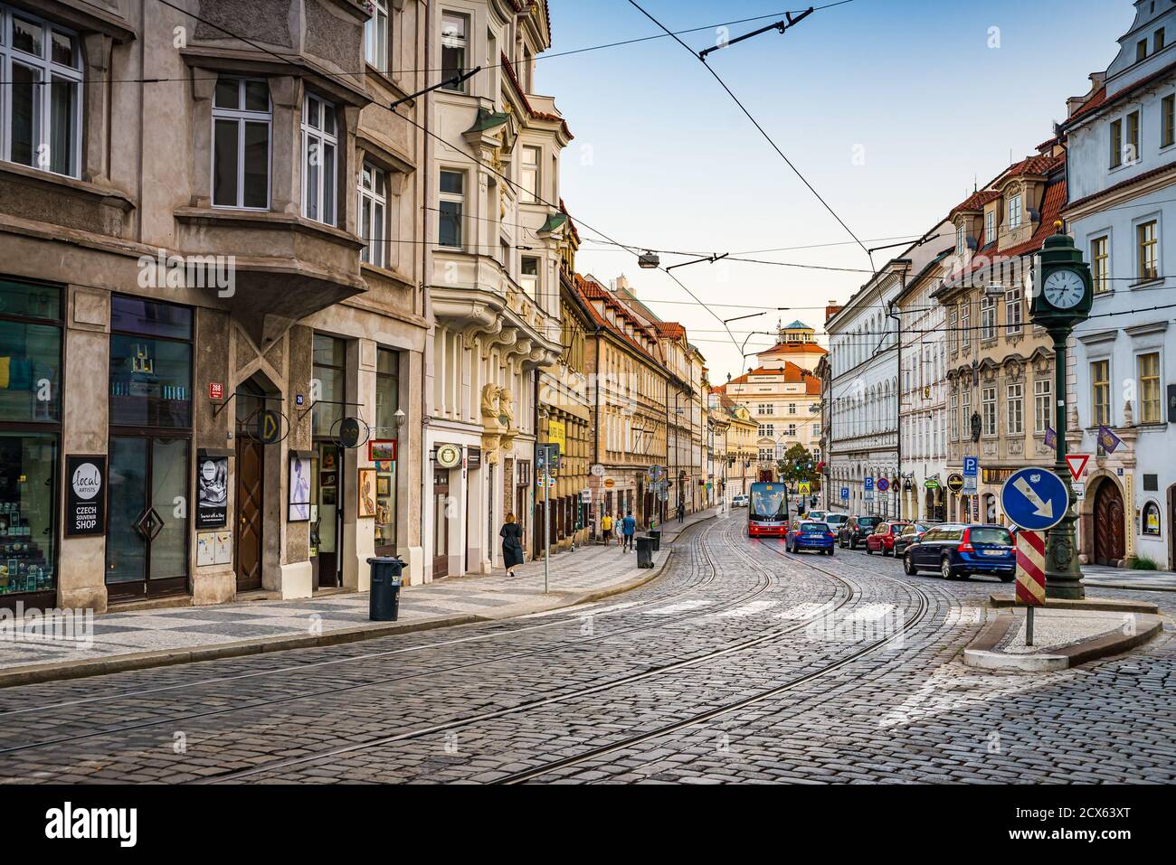 Prague, Czech republic - September 20, 2020. Karmelitska street without tourists during growing pandemy in Europe Covid-19 Stock Photo