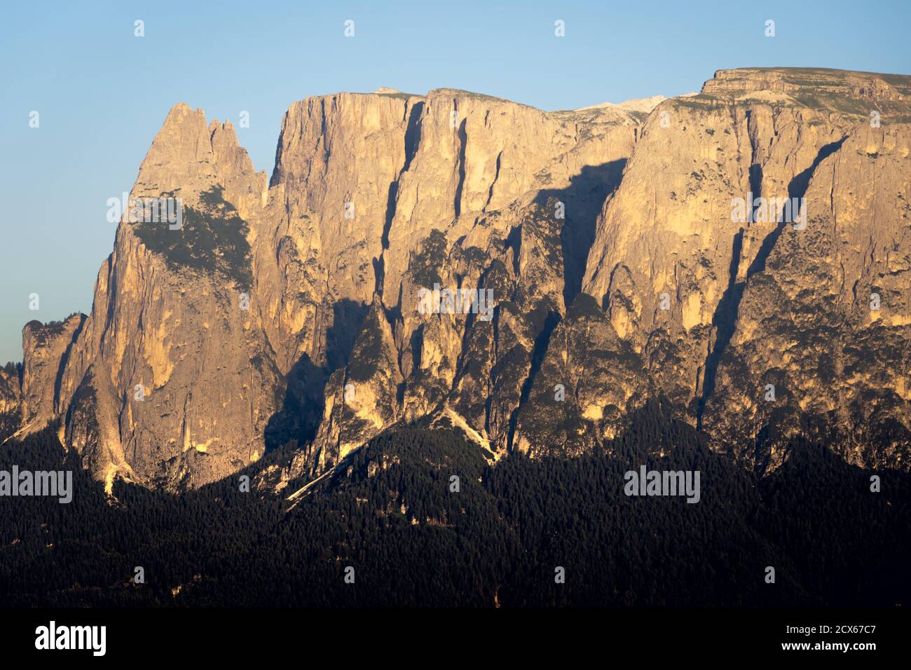 Gloden hour view on Schlern in South Tyrol Italy Stock Photo