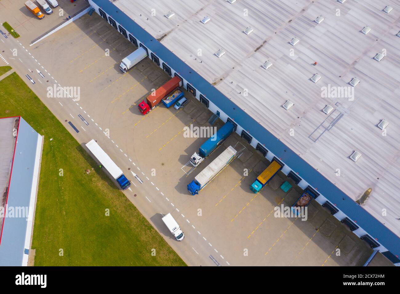 Aerial view of goods warehouse. Logistics center in industrial city ...