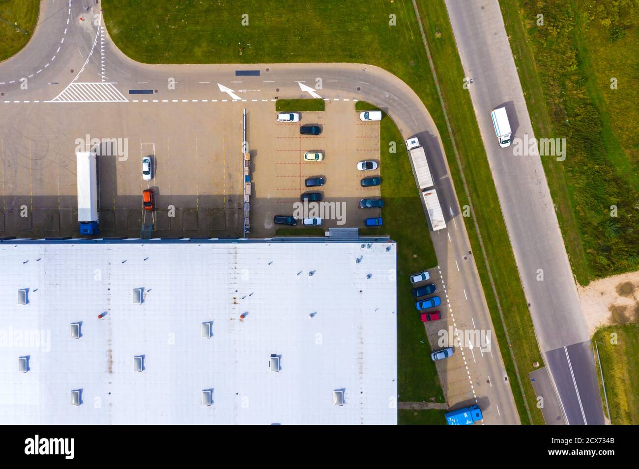 Aerial view of goods warehouse. Logistics center in industrial city ...