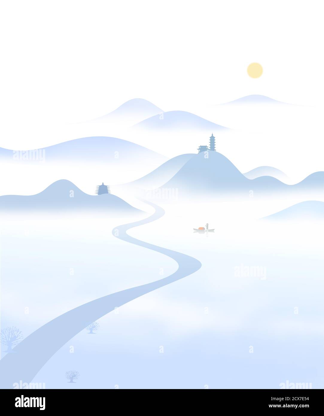 Chinese style bedroom wall stickers ink landscape painting Stock Photo