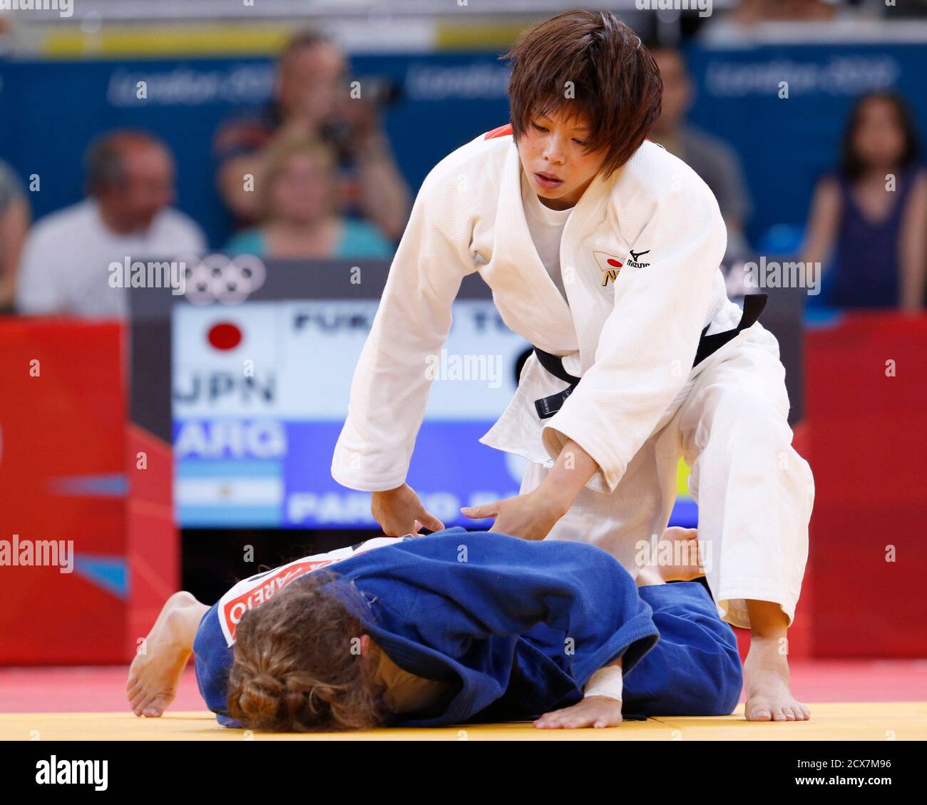 Japan S Tomoko Fukumi Fights With Argentina S Paula Pareto Blue During Their Women S 48kg Quarter Final Judo Match At The London 2012 Olympic Games July 28 2012 Reuters Kim Kyung Hoon Britain Tags Sport Olympics