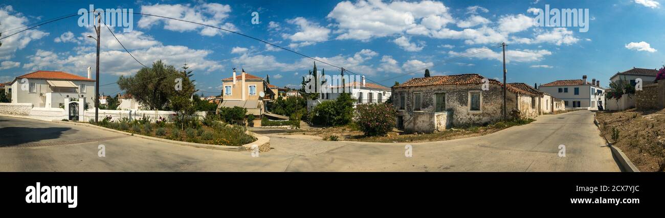 Panoramic view of old residential houses in Spetses, Greece Stock Photo