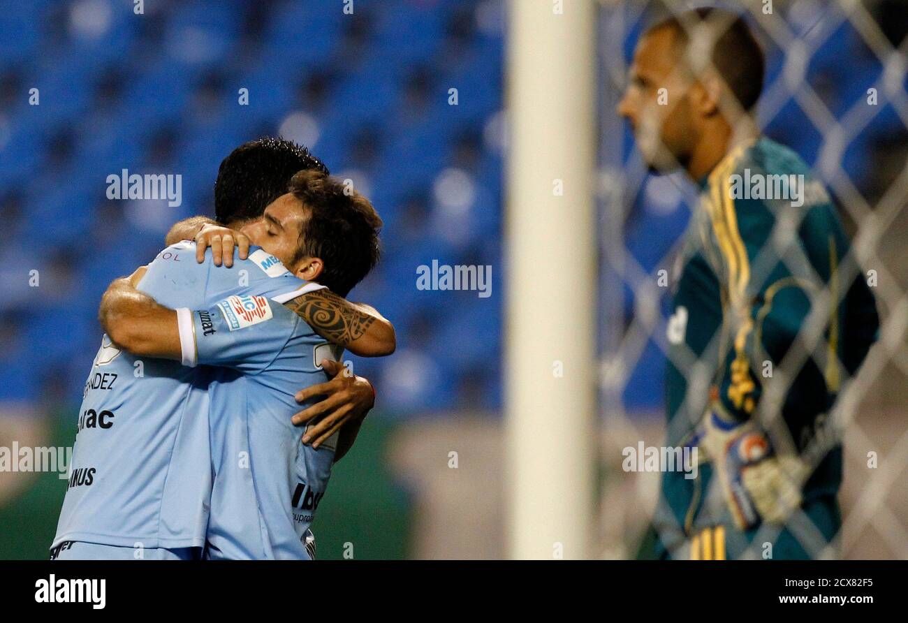 Argentina S Argentinos Juniors Franco Niell R Celebrates With Pedro Hernandez After Scoring Against Brazil S Fluminense During Their Copa Libertadores Soccer Match In Rio De Janeiro February 9 2011 Reuters Ricardo Moraes Brazil