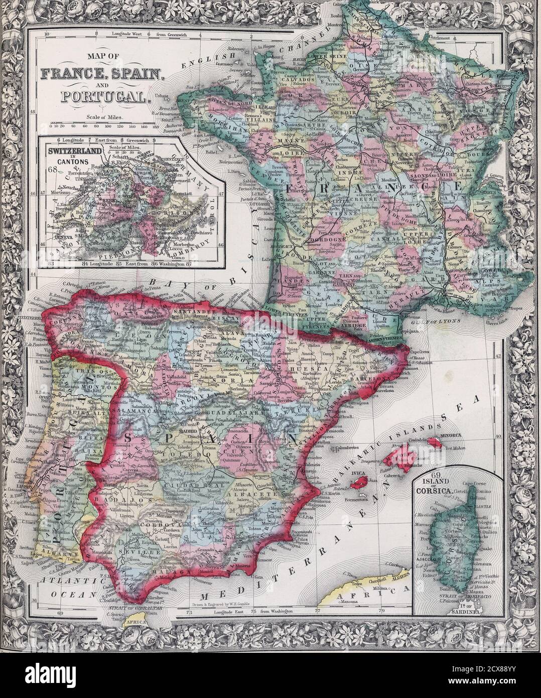 Antique Map Of Spain France And Portugal From 19th Century Atlas Modified From The Map Released Under Creative Commons License From The The New York Stock Photo Alamy
