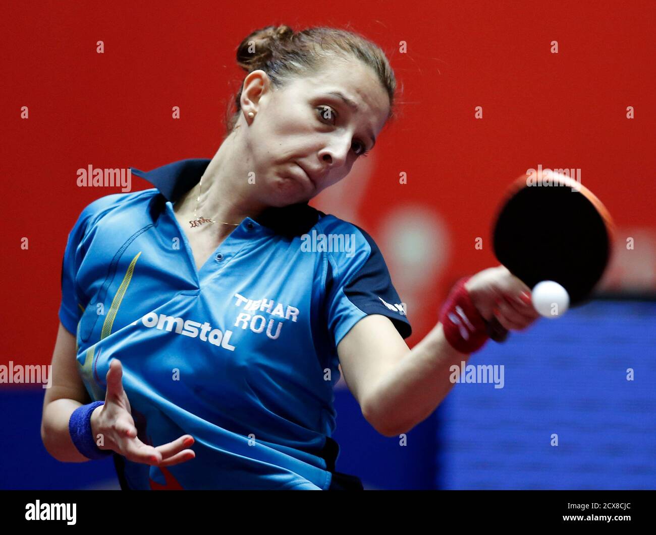 Romania's Elizabeta Samara hits a return to Singapore's Yu Mengyu during  their women's quarter-final match at the World Team Table Tennis  Championships in Tokyo May 3, 2014. REUTERS/Toru Hanai (JAPAN - Tags: