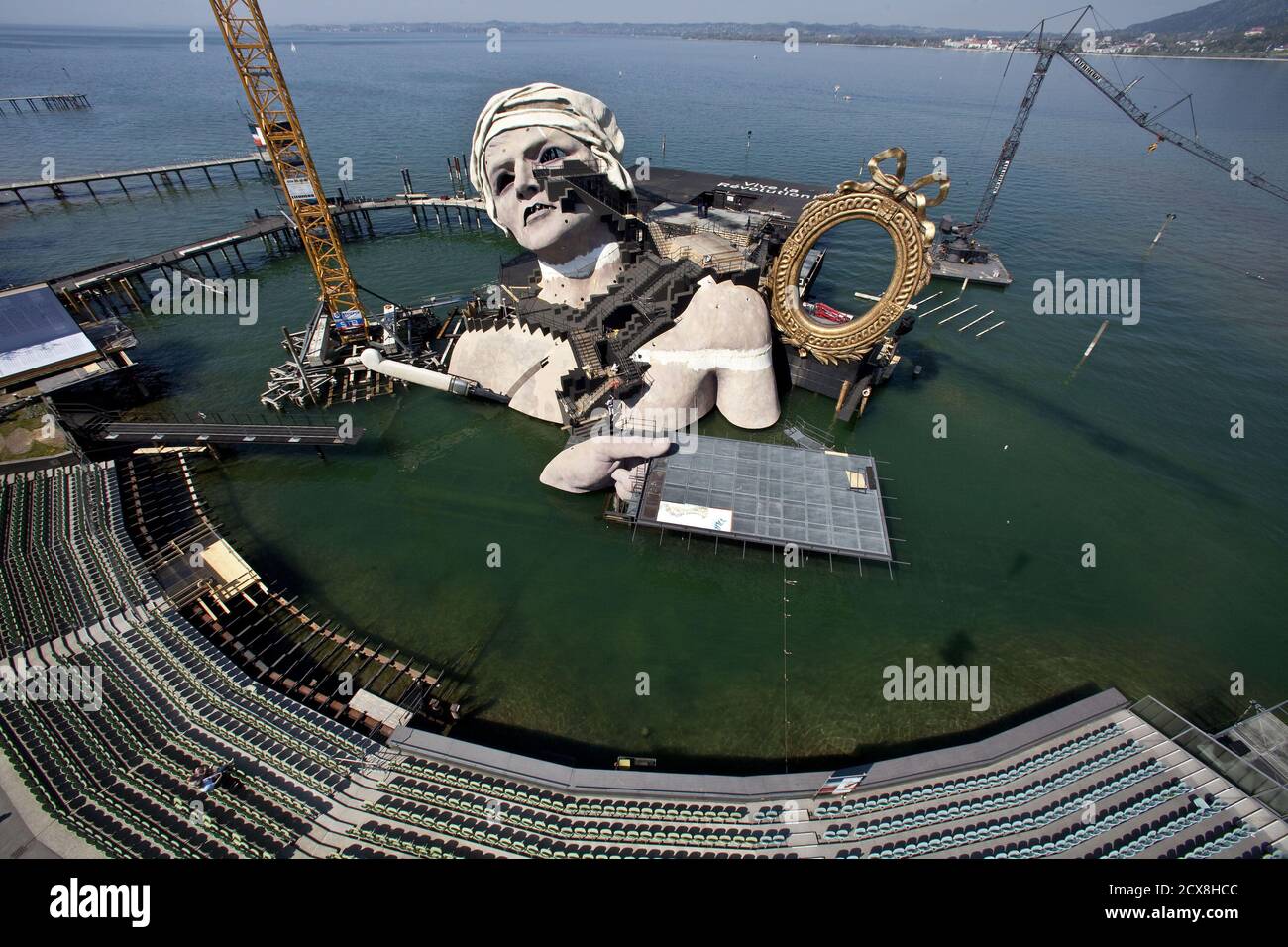 The scenery for the opera 'Andre Chenier' by Italian musician Umberto  Giordano is seen on a giant floating stage at Lake Constance in Bregenz  April 18, 2011. The opera, directed by British