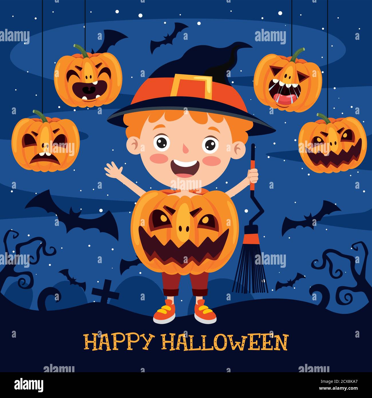 Happy Funny Child Celebrating Halloween Stock Vector Image & Art Alamy