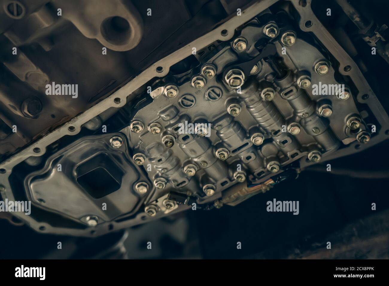 CVT gearbox, new modern Variator automatic transmission in process of changing oil and