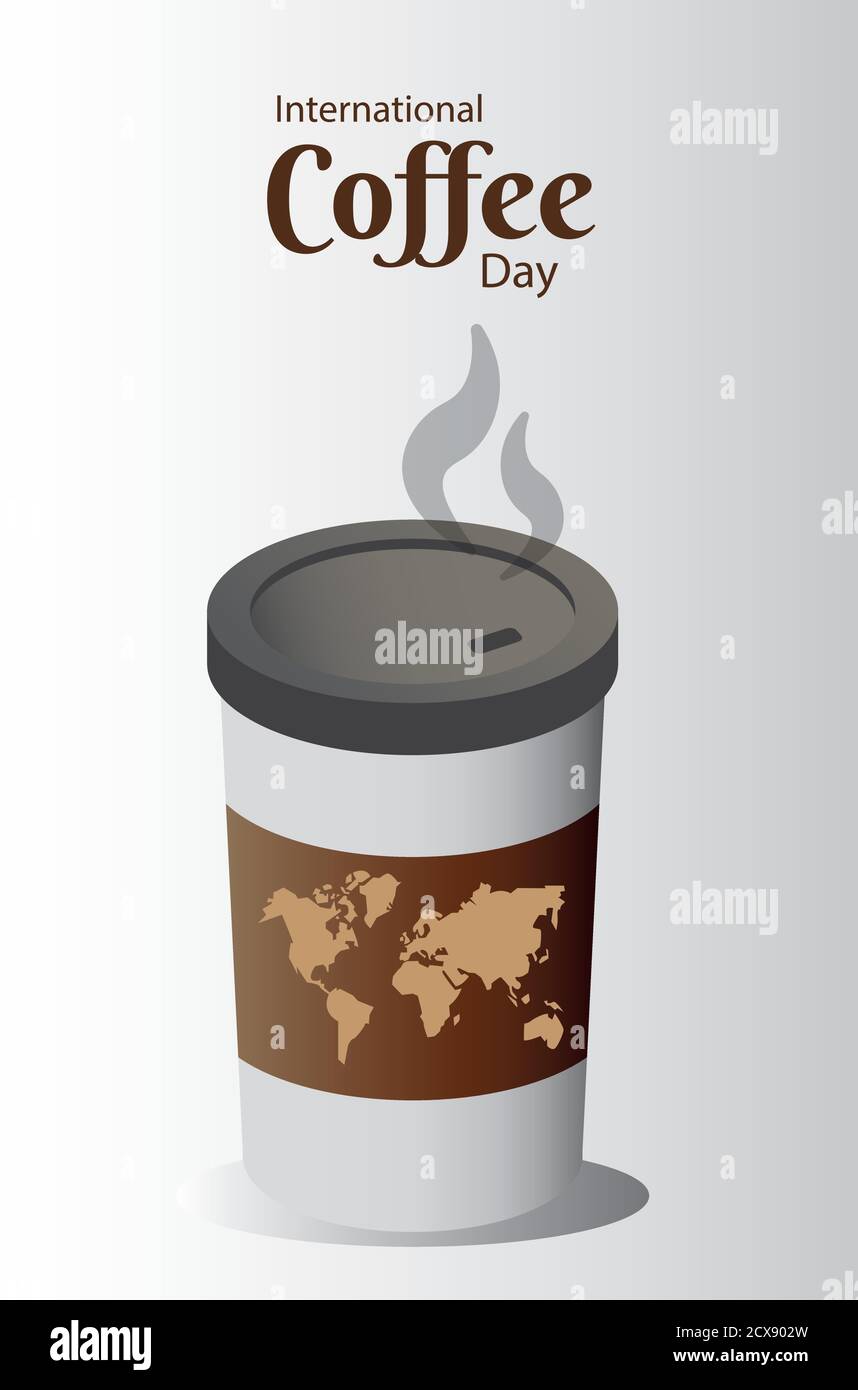 international coffee day poster with earth maps in plastic container vector illustration design Stock Vector