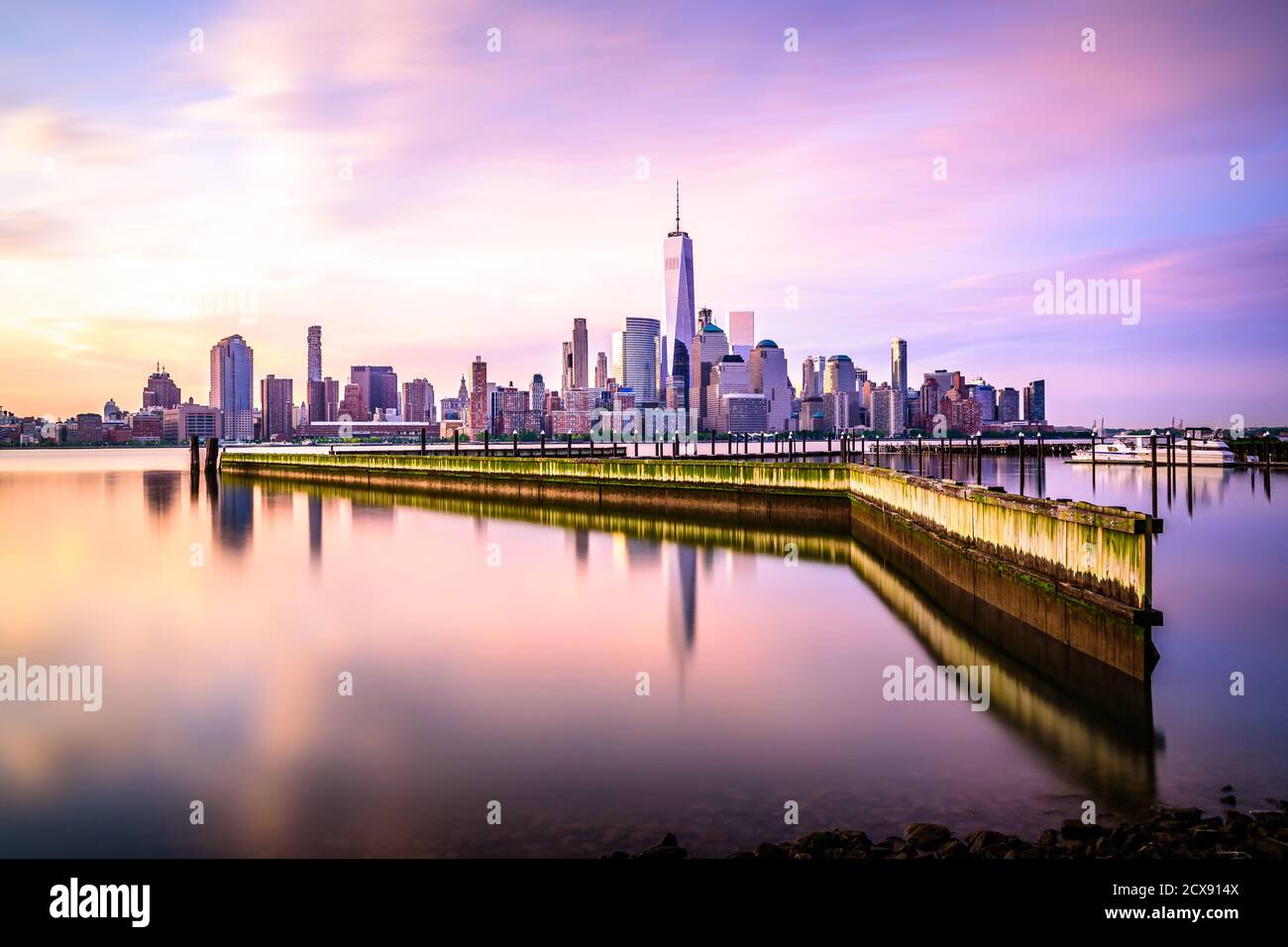 Manhattan Sunrise, shot from Downtown Jersey City Stock Photo
