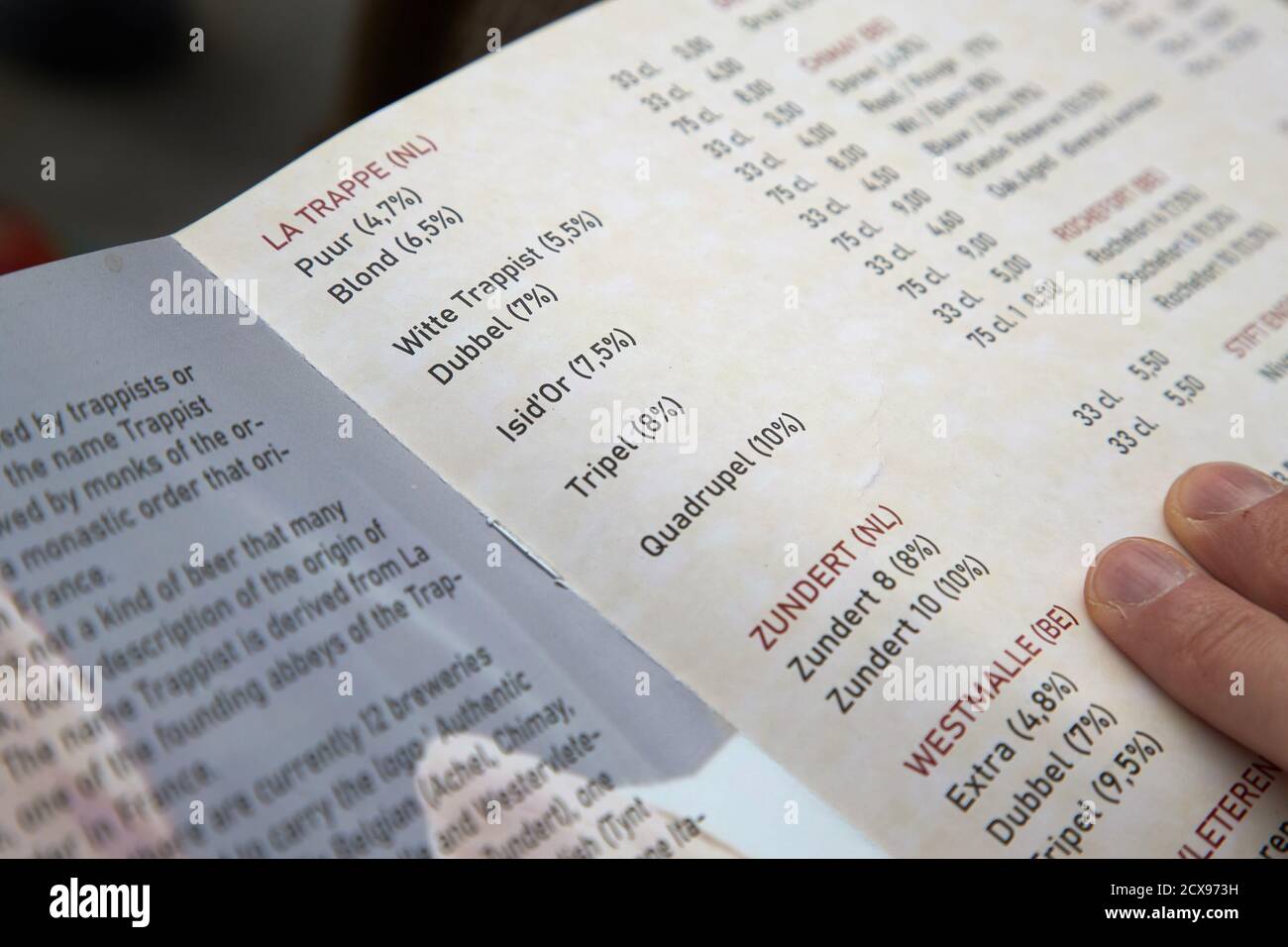 List of abbey beers in a Dutch bar Stock Photo