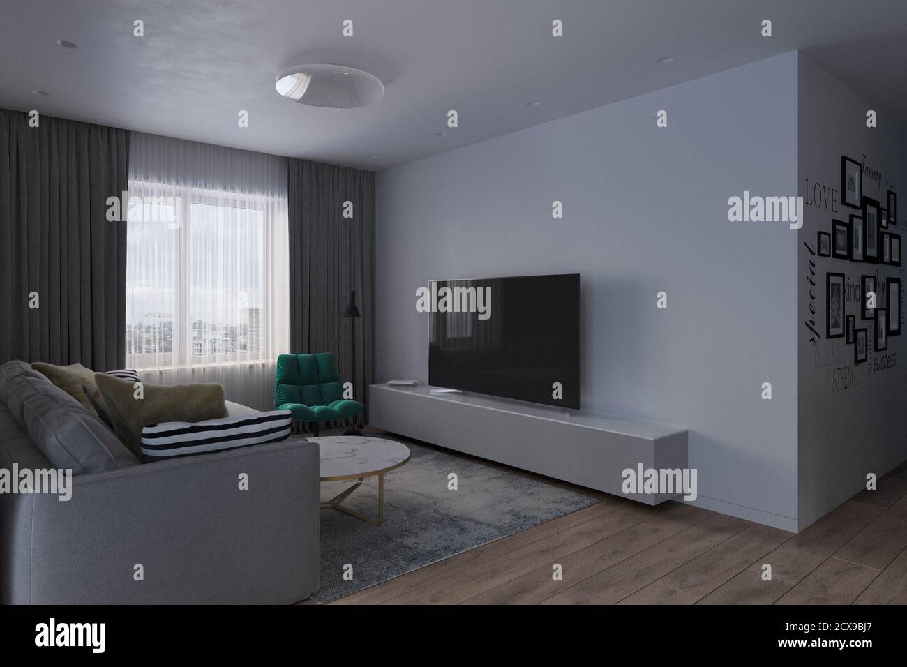 3d illustrations of interior living room tv zone Stock Photo Alamy
