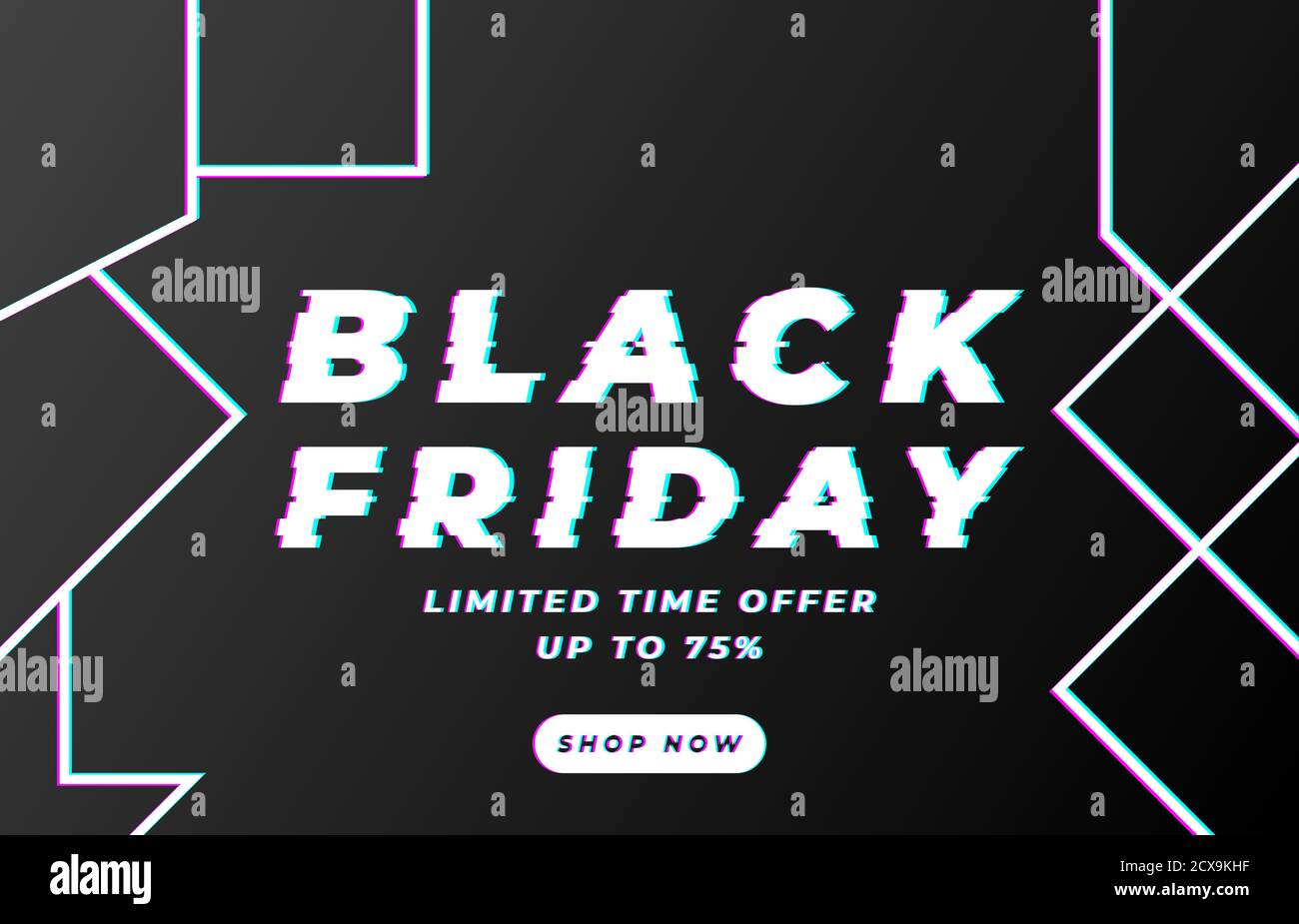 Black Friday sale inscription design template. Vector illustration. Sales, offers and discount. The biggest discounts of the year. Glitch art style Stock Vector