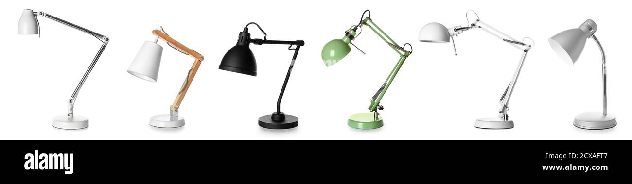 Different stylish lamps on white background Stock Photo