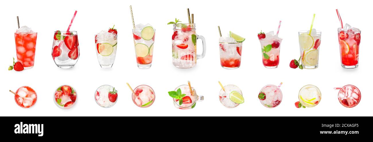 Fresh strawberry lemonade on white background Stock Photo - Alamy