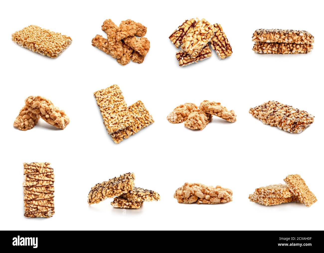 Crispy rice bars on white background Stock Photo - Alamy