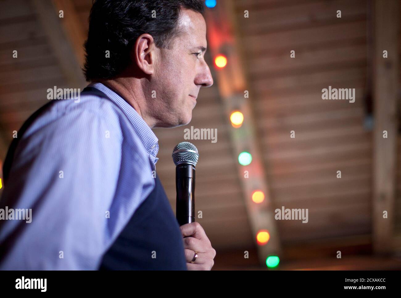 U.S. presidential Republican primary candidate Rick Santorum talks during a campaign rally at Hudson's Smokehouse in Lexington, South Carolina January 20, 2012. REUTERS/Benjamin Myers    (UNITED STATES - Tags: POLITICS ELECTIONS) Stock Photo