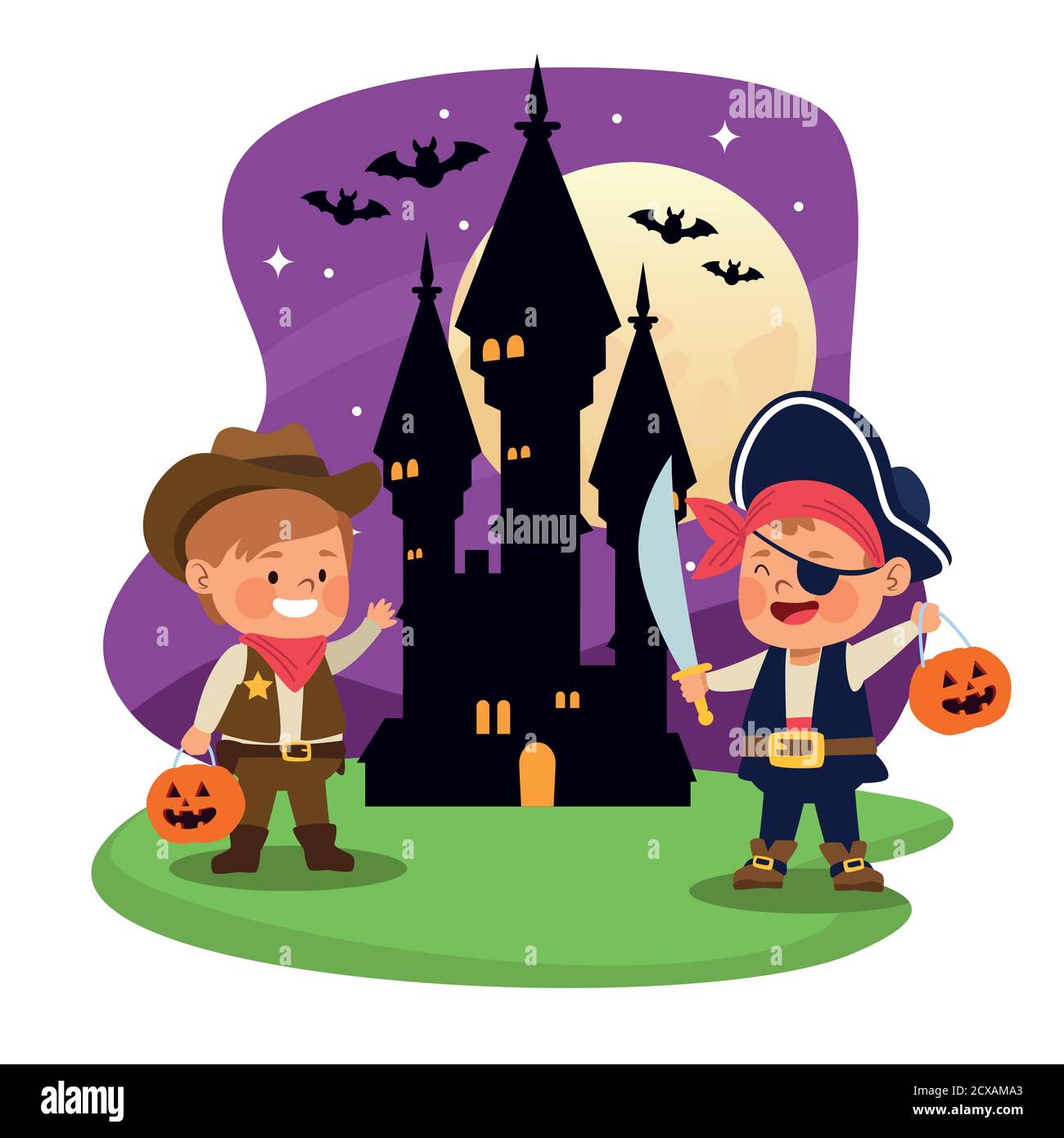 cute little boys dressed as a pirate and cowboy vector illustration ...