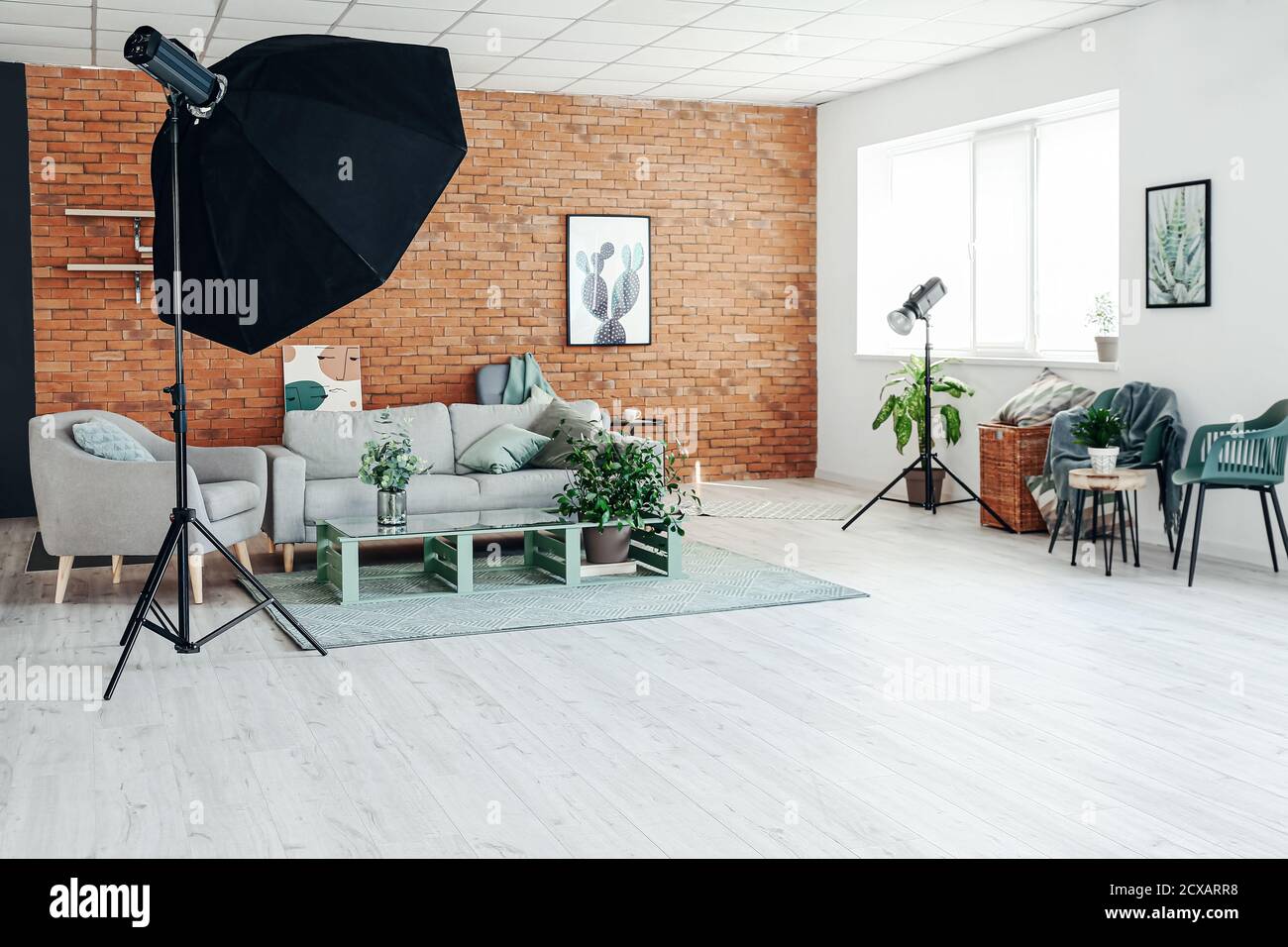 Interior of photo studio with modern equipment and furniture Stock ...