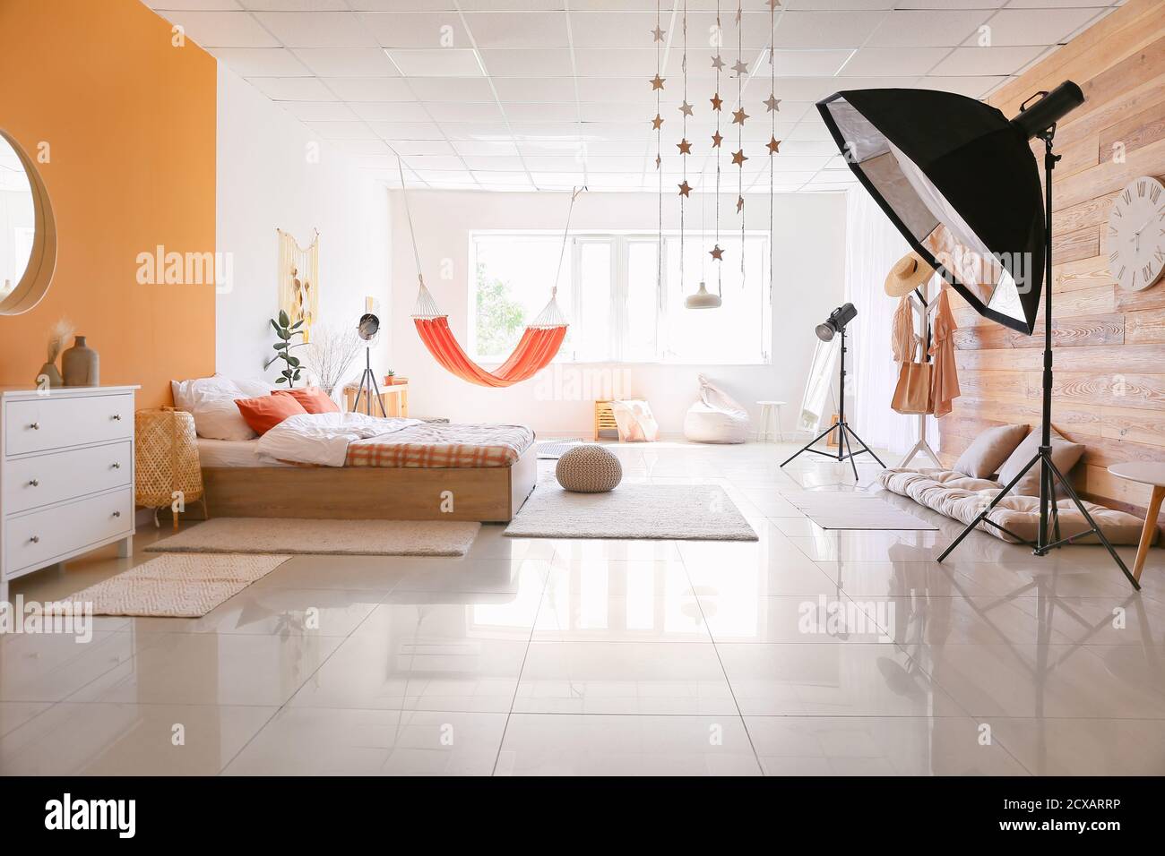 Interior of photo studio with modern equipment and furniture Stock ...