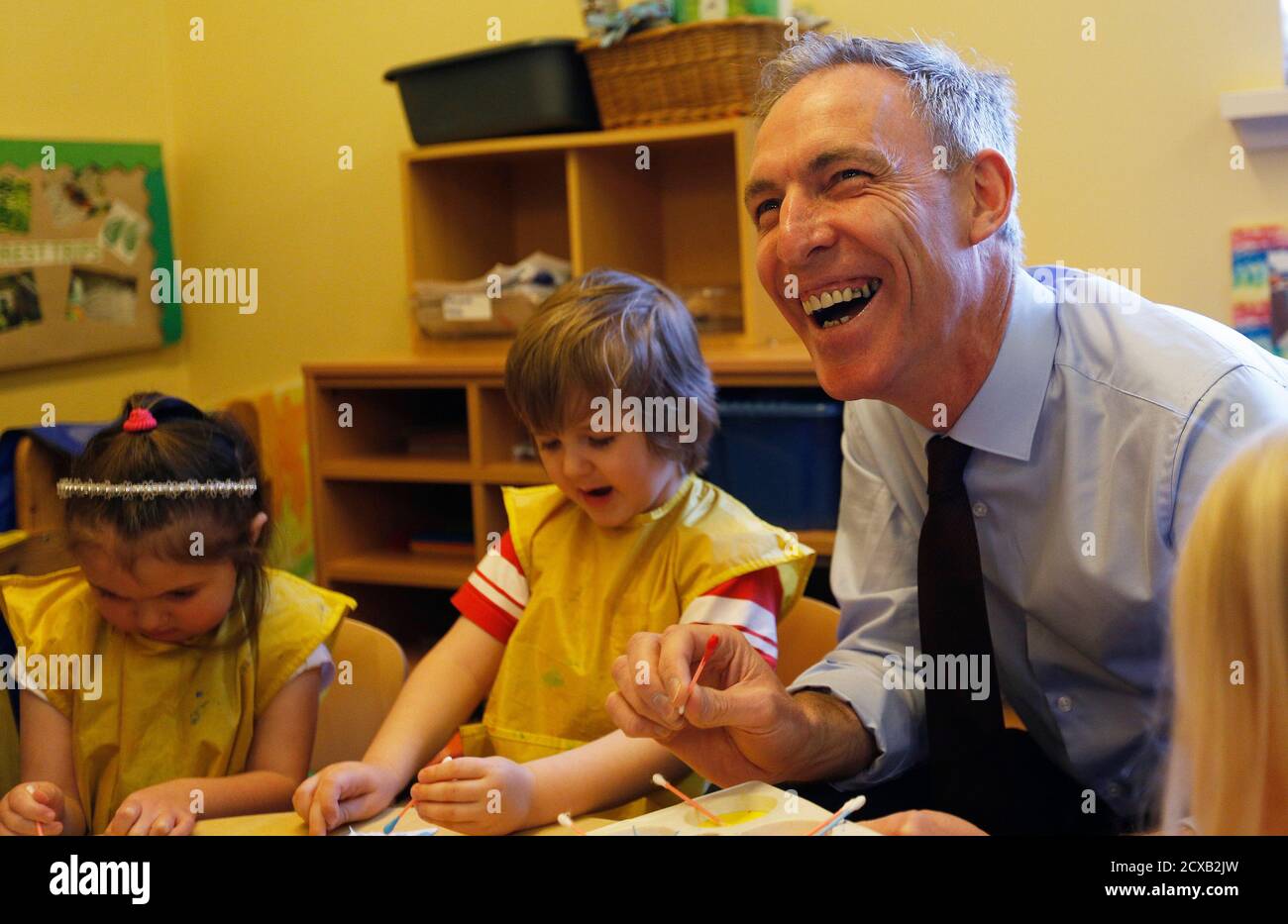 Scottish Labour Party Leader Jim Murphy Campaigns At The Little Treasures Nursery In Cumbernauld Glasgow Scotland April 14 15 Reuters Russell Cheyne Stock Photo Alamy