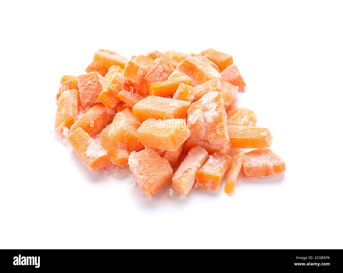 Frozen carrot pieces on white background Stock Photo Alamy