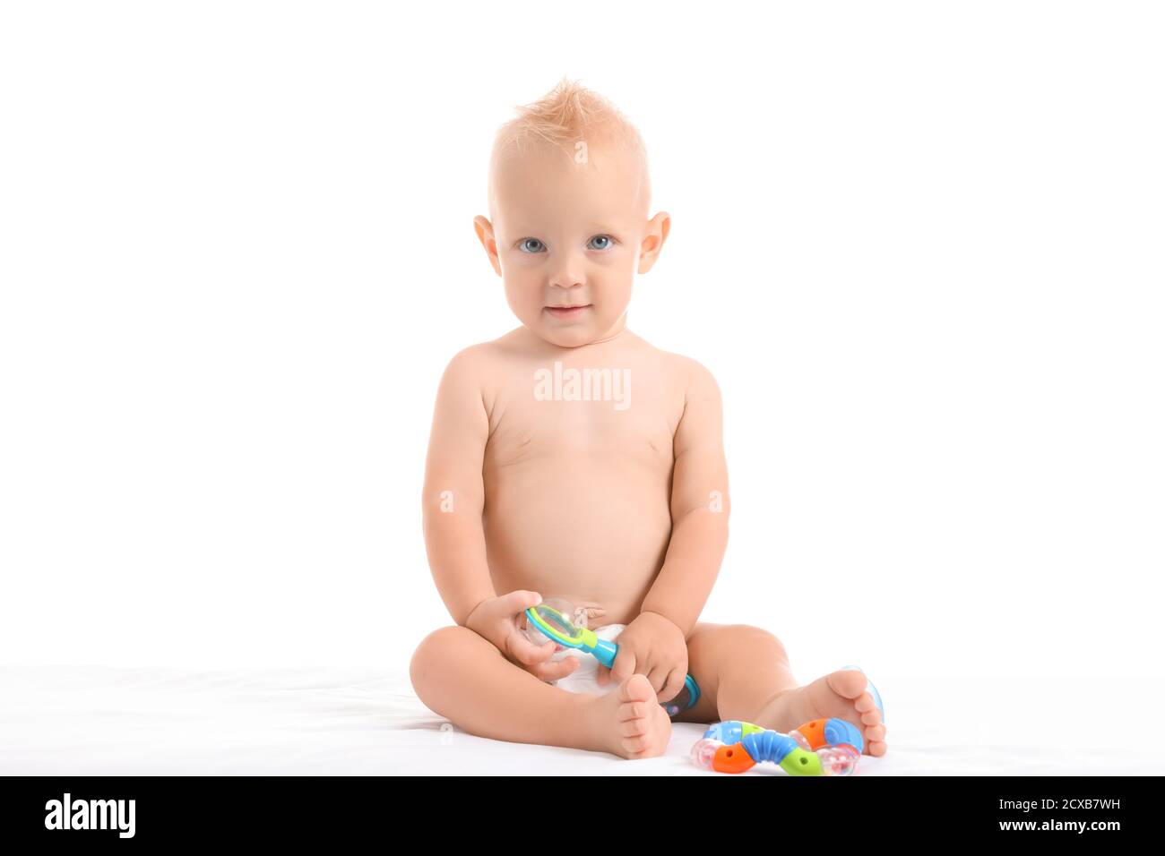 Portrait of cute little baby on white background Stock Photo - Alamy