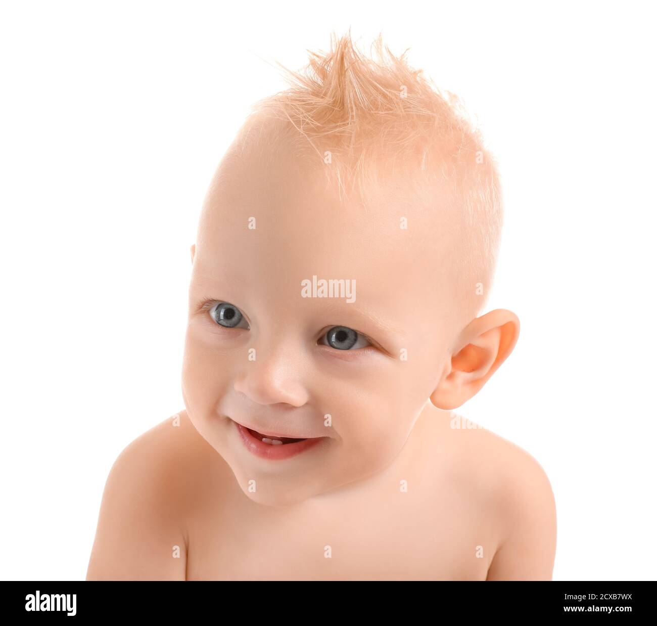 Portrait of cute little baby on white background Stock Photo - Alamy