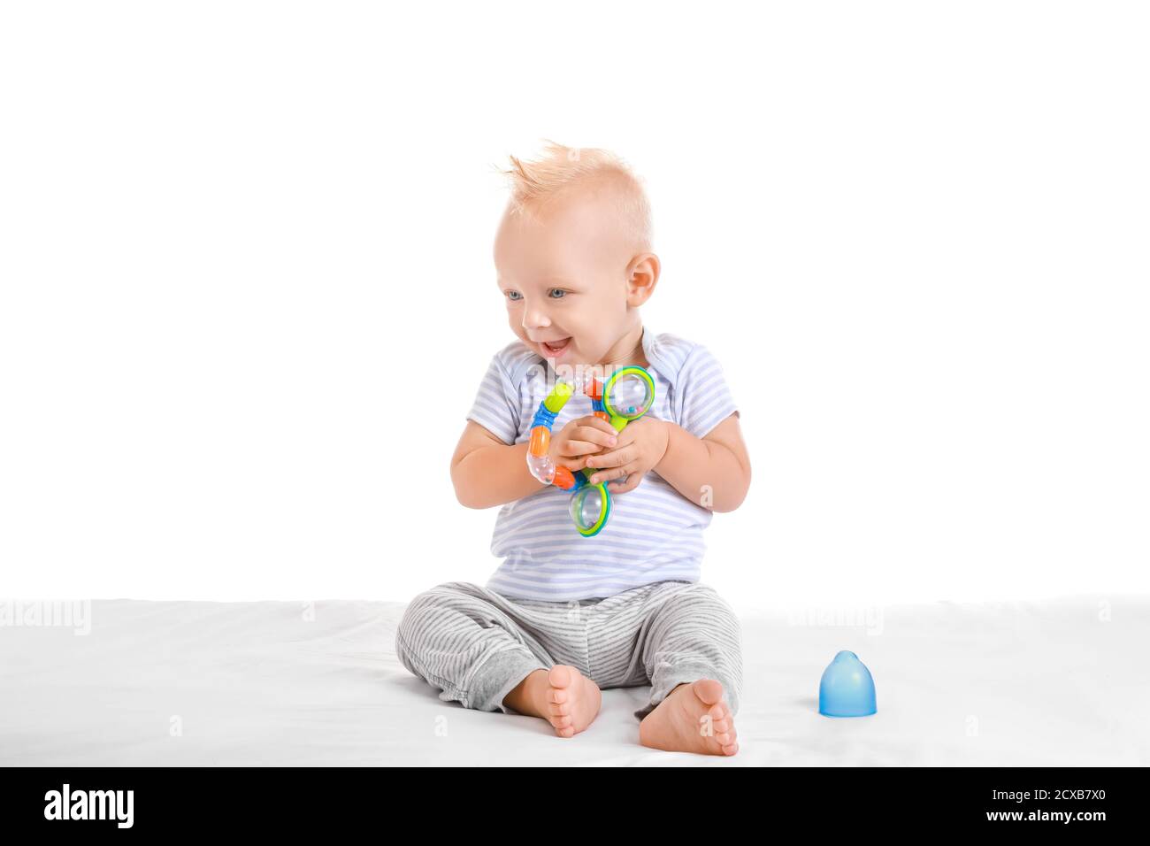 Portrait of cute little baby on white background Stock Photo - Alamy