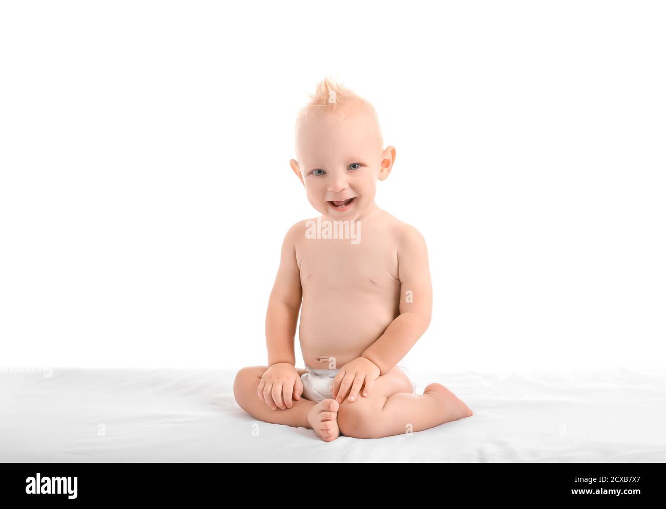 Portrait of cute little baby on white background Stock Photo - Alamy