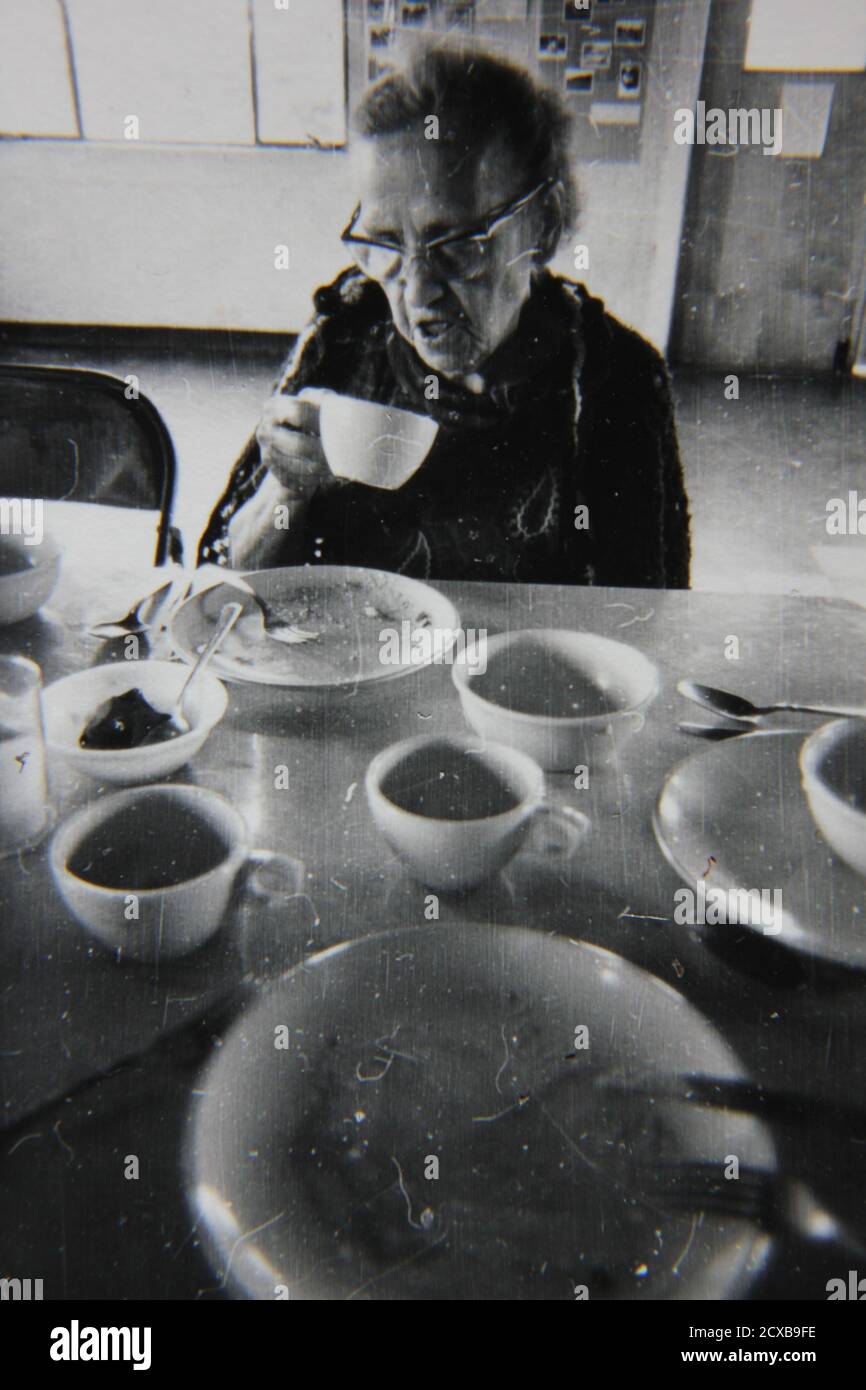 Fine 1970s vintage black and white photography of an elderly woman ...
