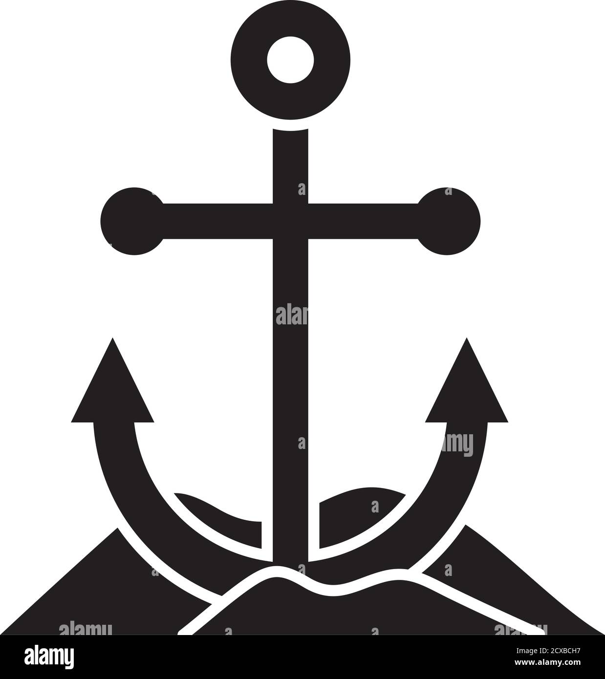 anchor on the sand icon over white background, silhouette style, vector