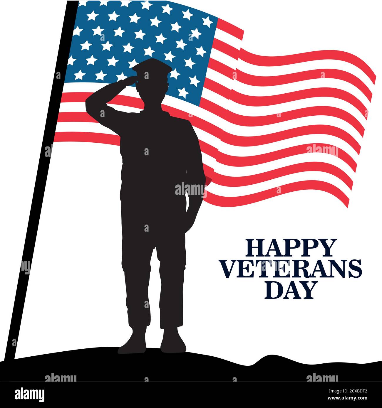 happy veterans day celebration with soldier saluting and usa flag
