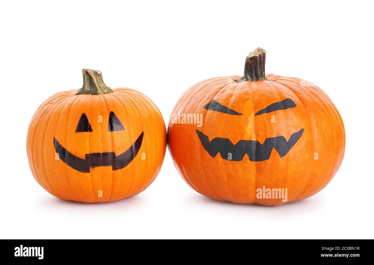 Halloween pumpkins on white background Stock Photo - Alamy