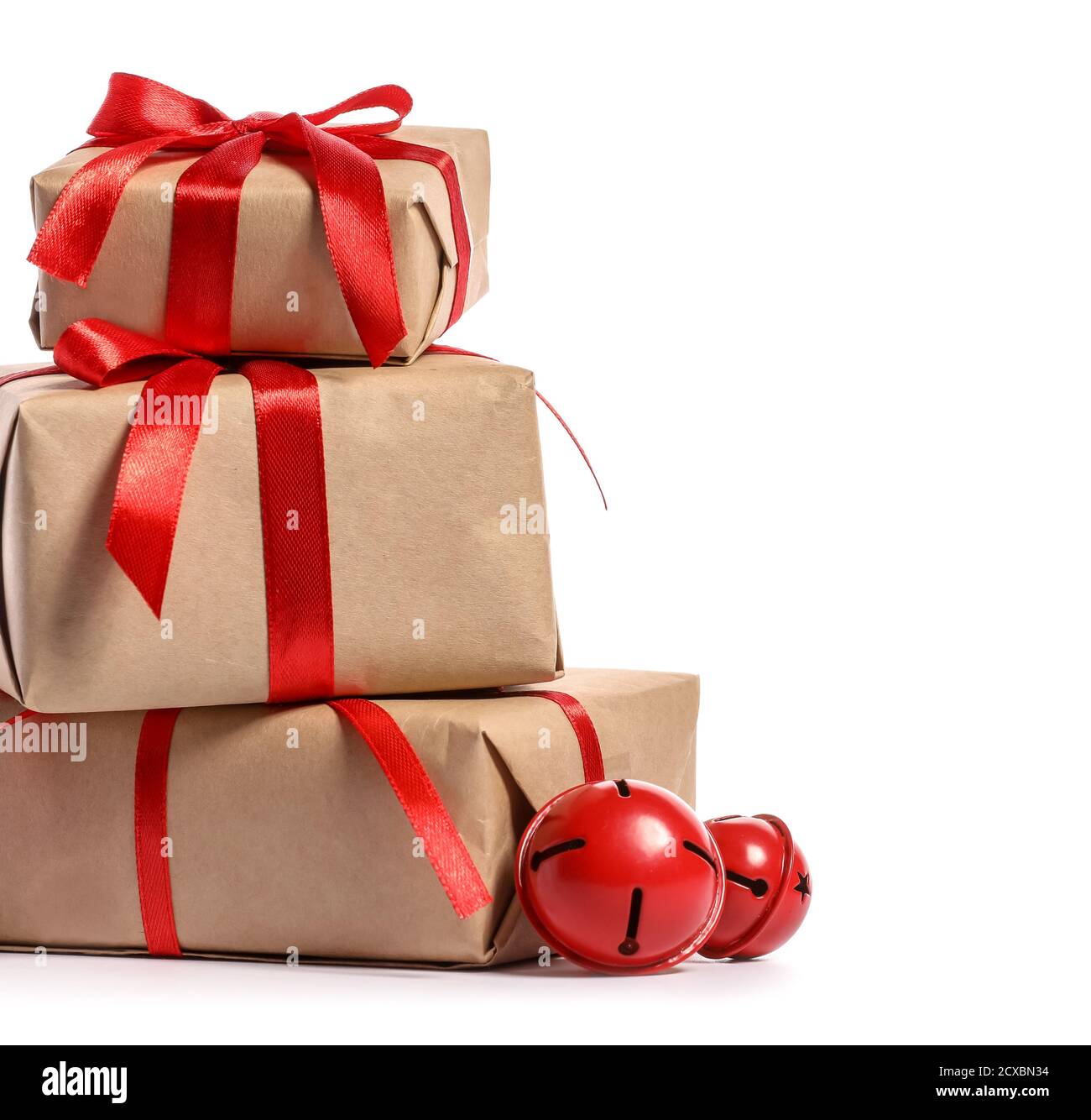 Beautiful Christmas gift boxes on white background Stock Photo - Alamy