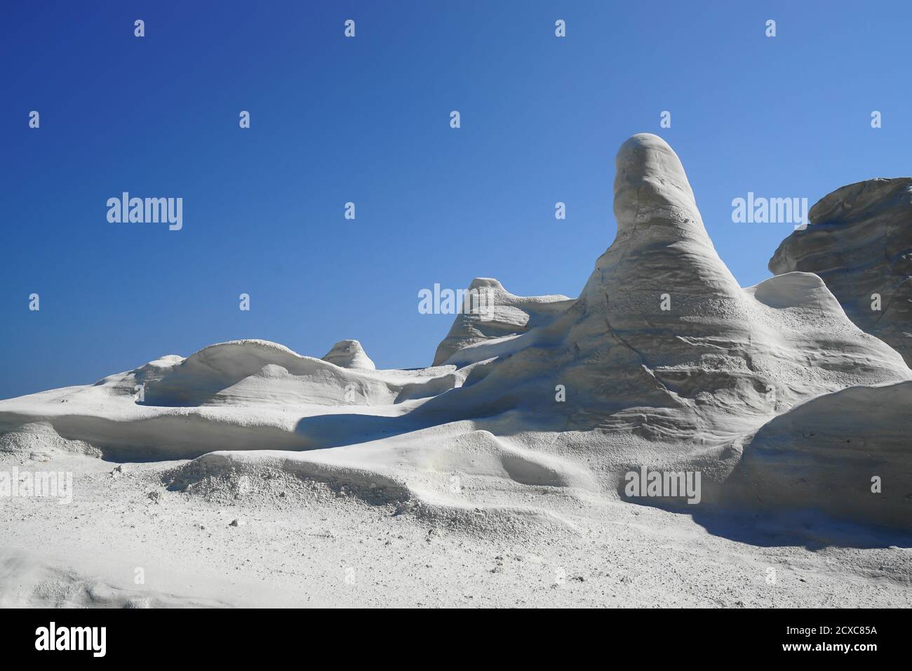 Otherworldly rock formations and landscape at Sarakiniko beach in Milos, Greece Stock Photo