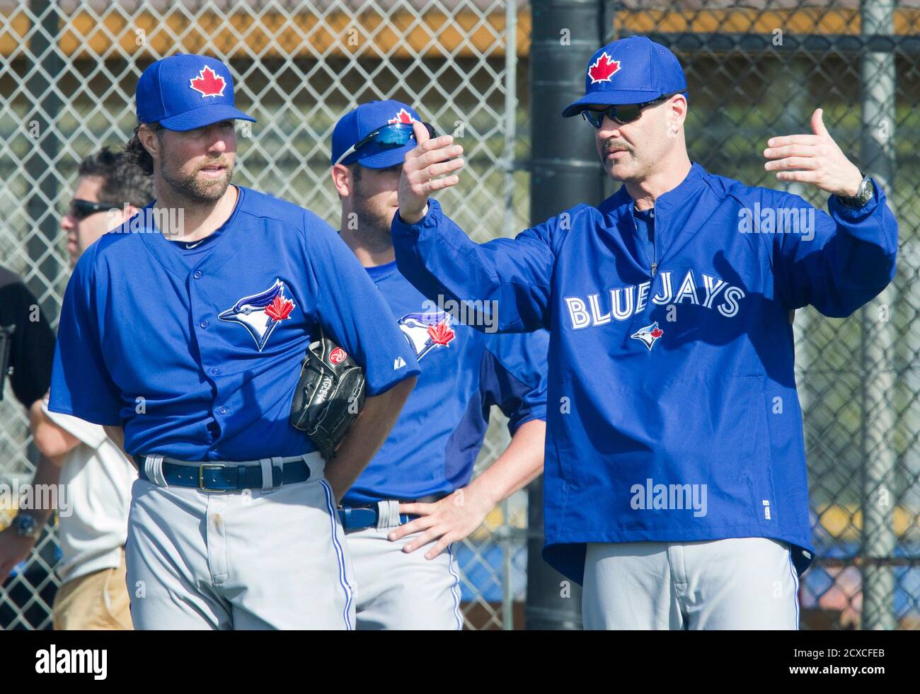 Toronto Blue Jays Pitching Coach Pete Walker R Talks To Pitcher R A Dickey During Infield Drills At The Team S Mlb Baseball Spring Training Facility In Dunedin Florida February 21 13 Reuters Fred Thornhill Toronto Blue Jays Pitching Coach Pete Walker R Talks To Pitcher R A Dickey During Infield Drills At The Team S Mlb Baseball Spring Training Facility In Dunedin Florida February 21 13 Reuters Fred Thornhill