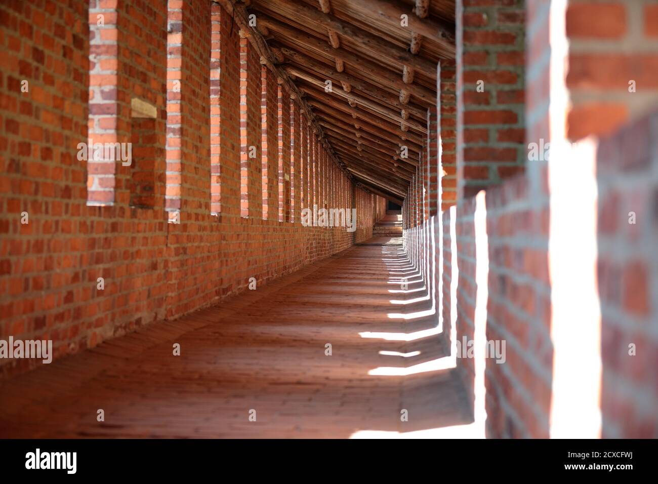 Inside a Kremlin wall. Gallery inside defensive wall of Nizhny Novgorod Kremlin Stock Photo