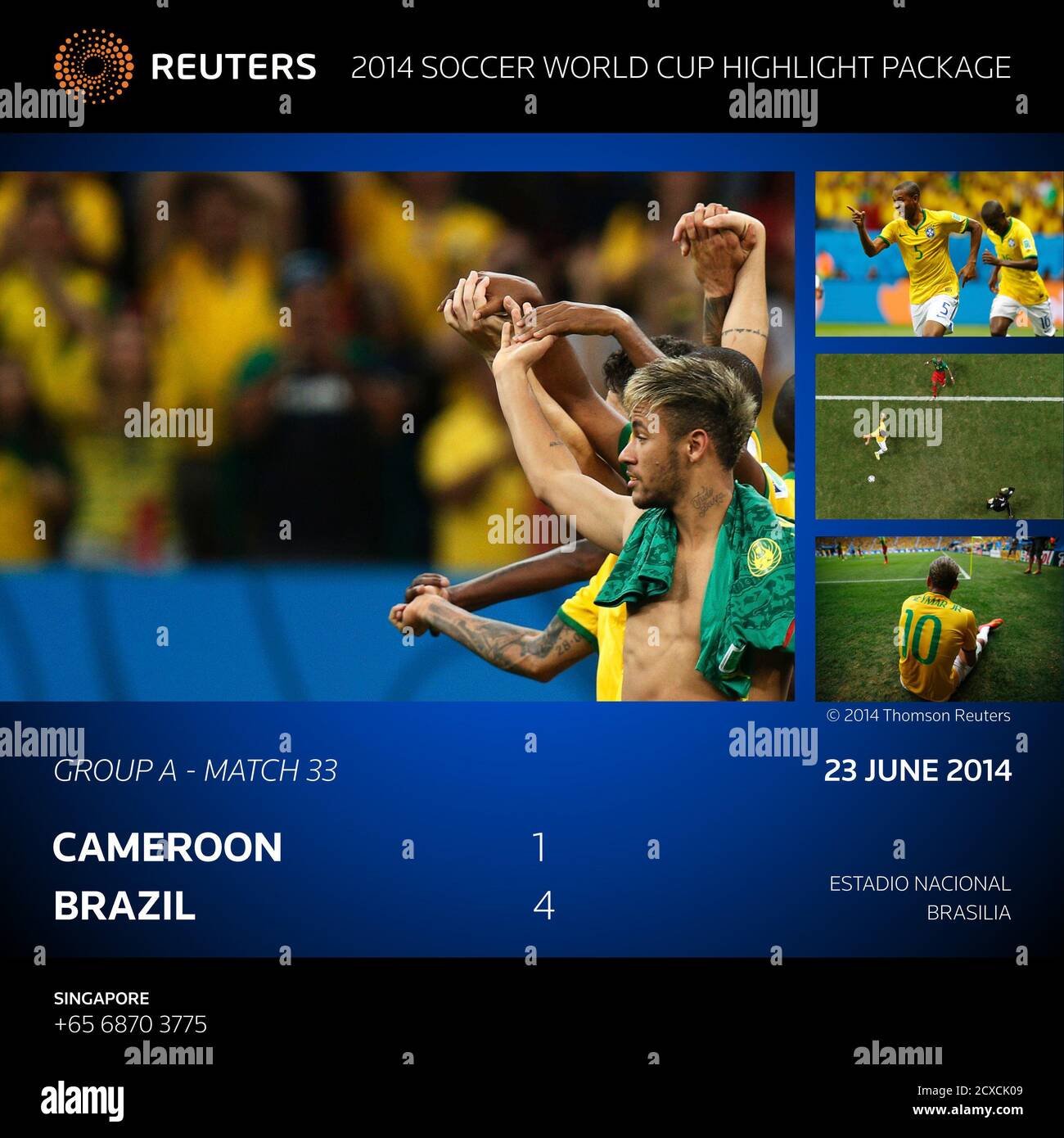 Highlight picture package of 16 pictures from Cameroon v Brazil 2014 World  Cup match will follow shortly. To find all pictures search TOPCUP REUTERS  (SPORT SOCCER WORLD CUP TPX IMAGES OF THE