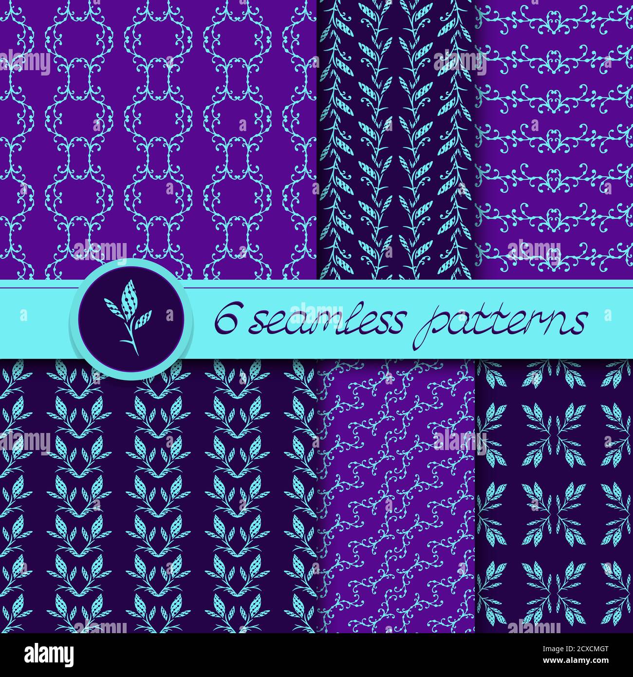 Vector set of six seamless patterns with hand drawn floral elements. In ...