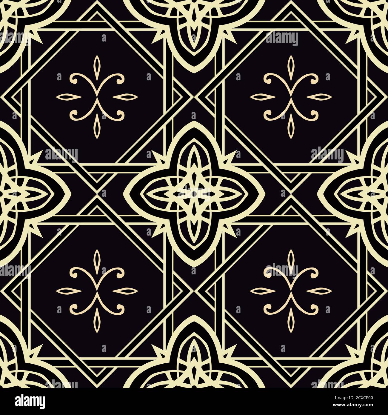 Seamless pattern with ornamental  elements. Vector. In black and pale yellow colors. Stock Vector