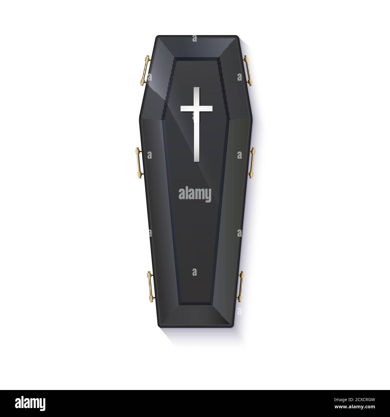 Black coffin with cross isolated on white. 3D illustration Stock Vector