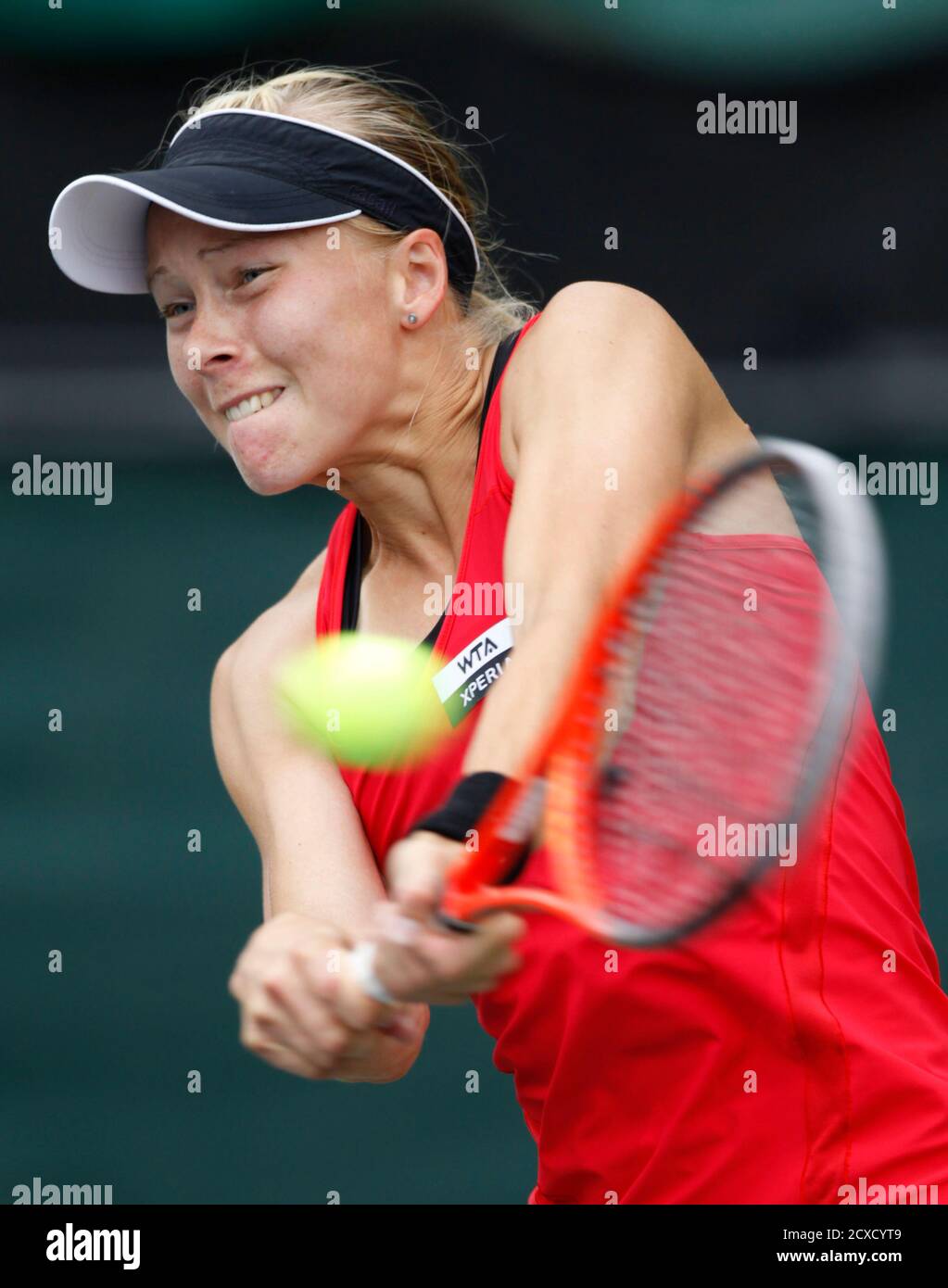 Johanna Larsson of Sweden returns the ball to Sara Errani of Italy during  their match at the Pan Pacific Open tennis tournament in Tokyo September  25, 2012. REUTERS/Yuriko Nakao (JAPAN - Tags: