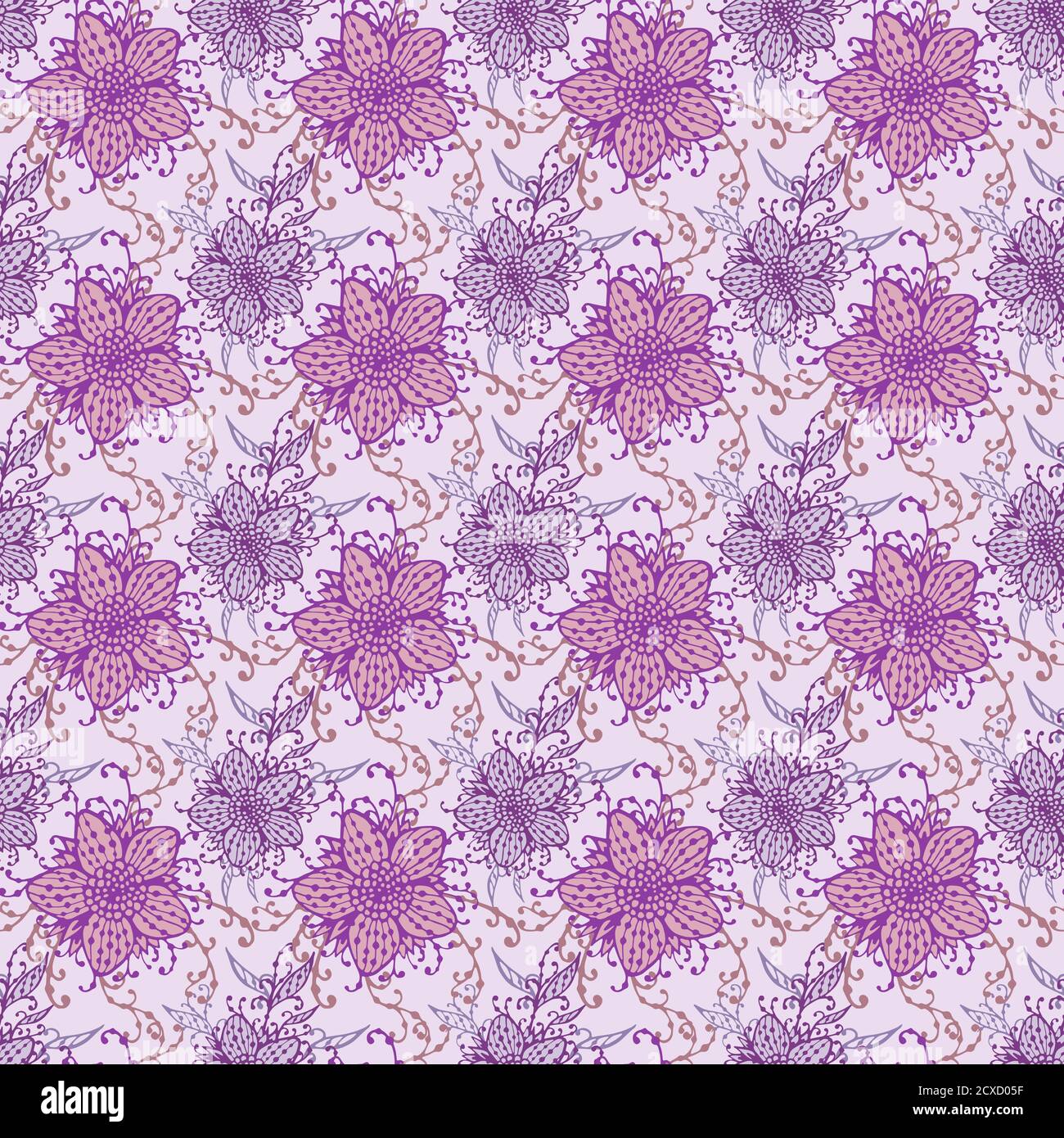 Seamless pattern with hand drawn flowers. In lilac colors Stock Vector ...