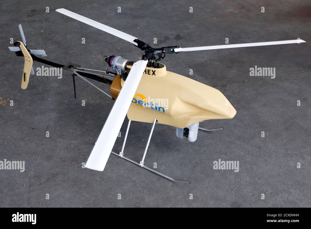 An Hovereye-Ex drone is displayed during an exhibition at Bretigny-sur-Orge,  near Paris, May 14, 2014. The drone made by French company Bertin  technologies, has a payload capacity up to 7kg and an