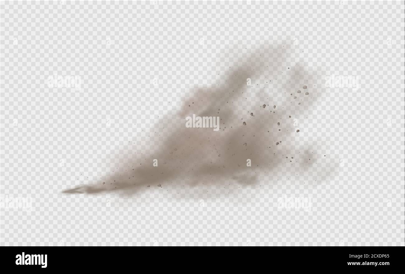 Dust cloud, sand storm, powder spray on transparent background. Desert