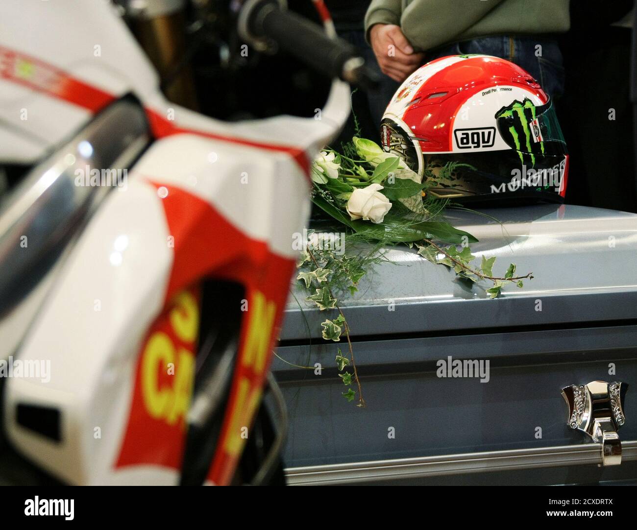 The Coffin Of Honda Motogp Rider Marco Simoncelli Is Seen During His Funeral Service At A Church In Coriano October 27 2011 Simoncelli 24 Was Killed During The Grand Prix Race At