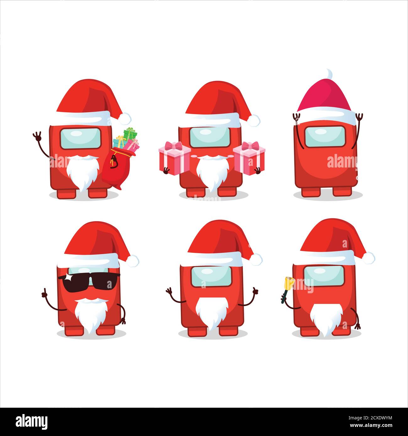 Santa Claus emoticons with among us red cartoon character Stock Vector